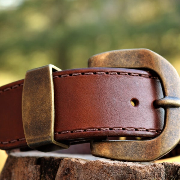 Handcrafted Top Grain Customizable Leather Belt, Brown