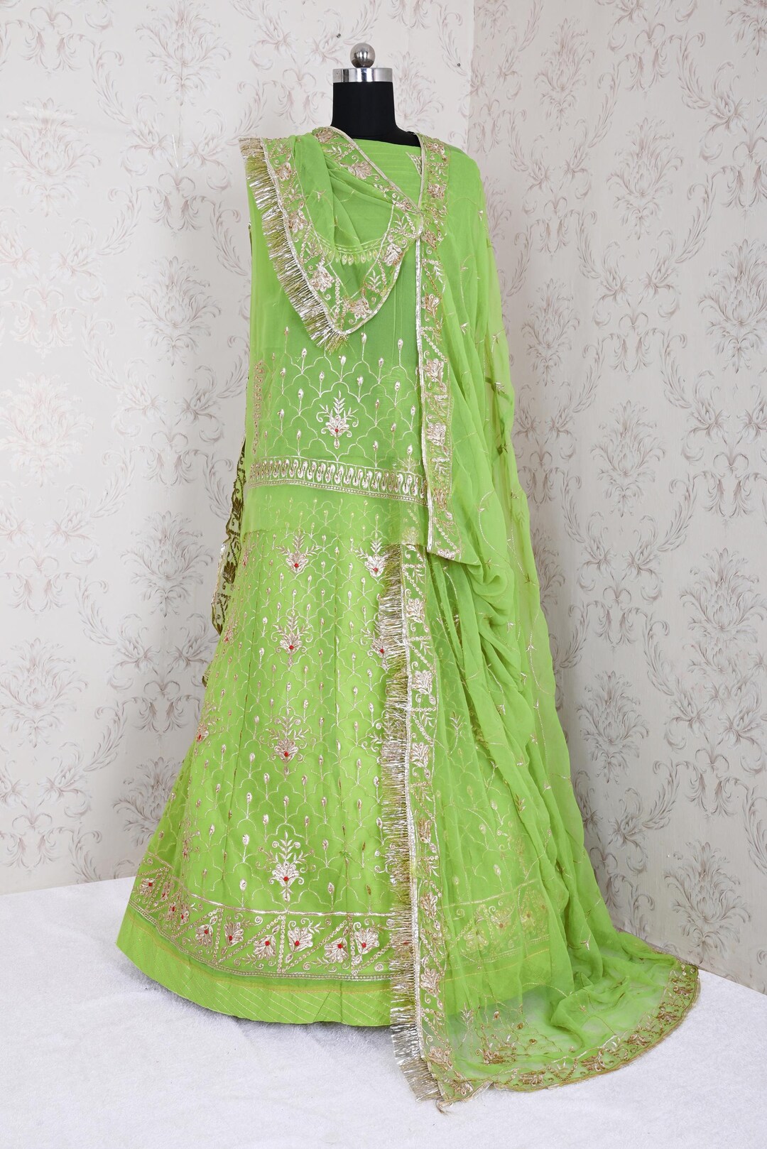 Designer Rajputi Wedding Poshak for Baisa, Parrot Green Rajwadi Dress ...