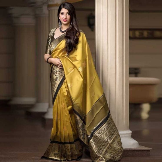 Designer Butterfly Net Yellow Saree for Haldi Function, Wedding