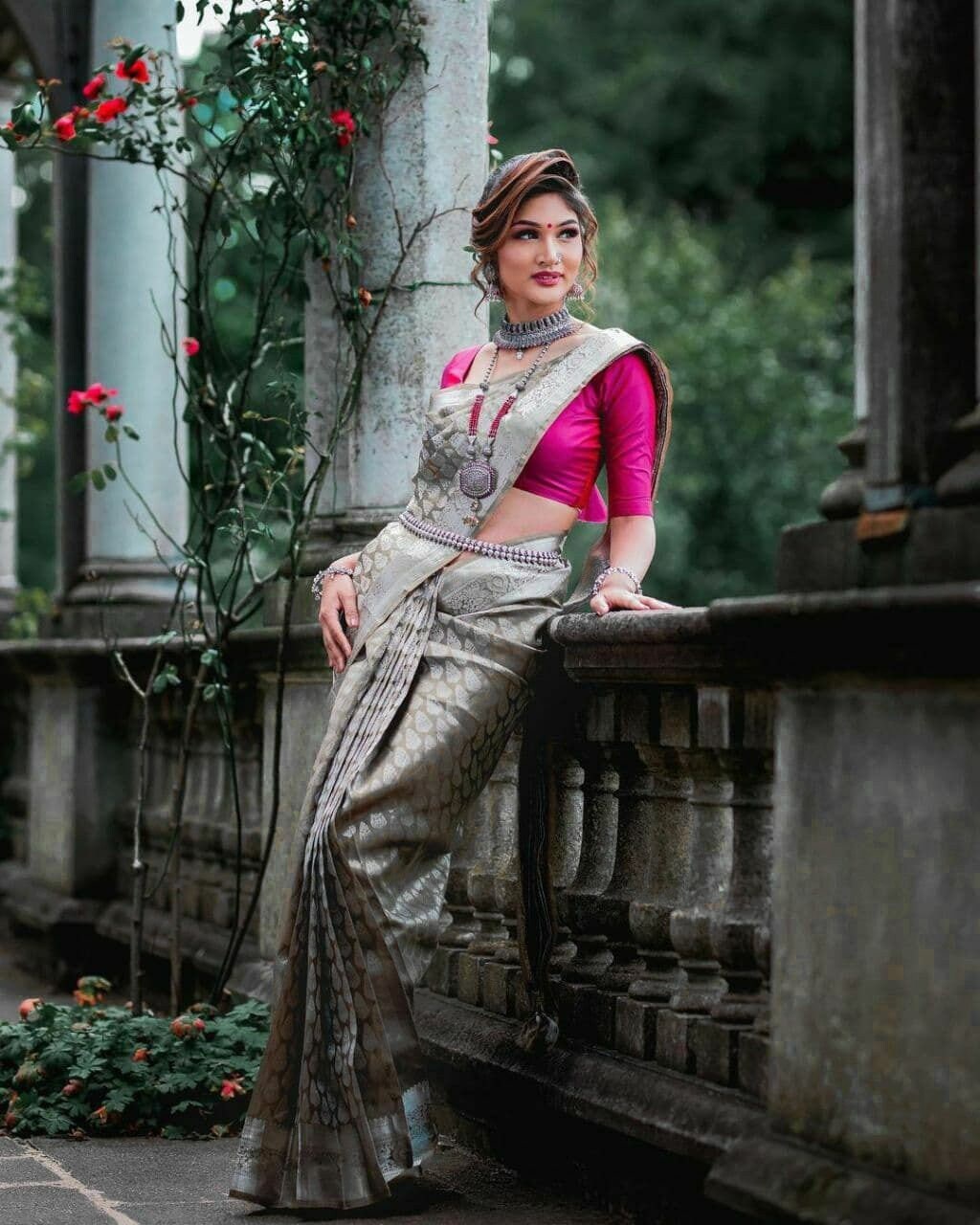 Grey bridal saree clearance