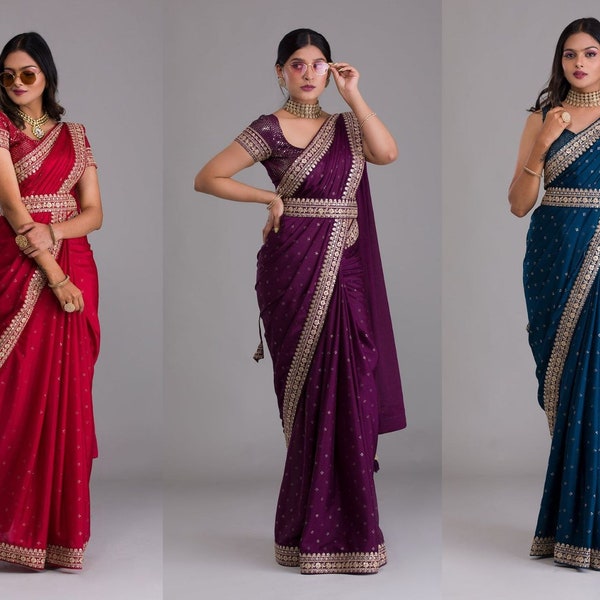 Sari rosso per donna USA, elegante camicetta sari in seta zomato, sari di paillettes con cintura in vita fantasia, sari da sposa con lavoro mukesh, sari da festa