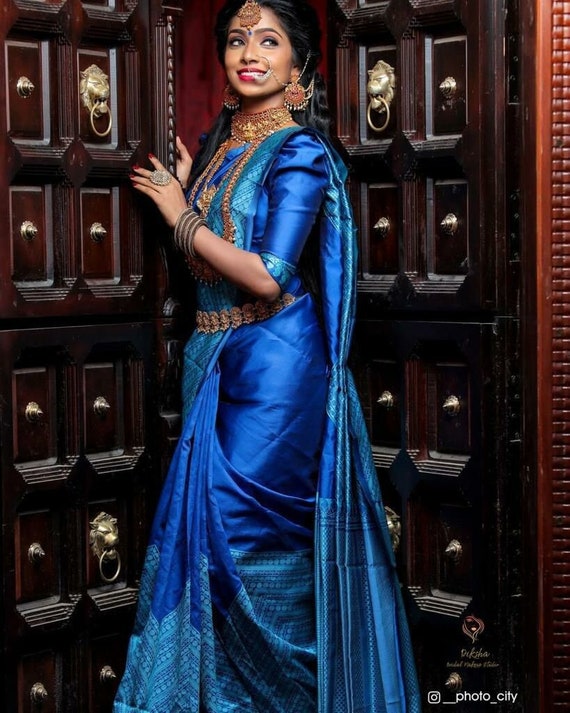 New Collection Sky Blue Silk Wedding Saree at Rs.7999/Piece in nagapattinam  offer by Samudhrika