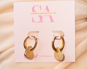 CZ Heart Oval Huggie Earrings