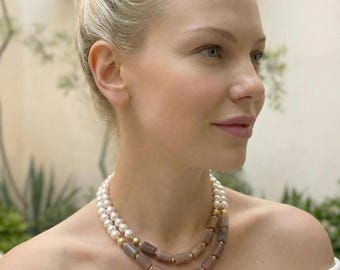 Collar de perlas, gargantilla con piedras preciosas en capas, joyería de piedra natural con cuentas, regalo para el Día de la Madre