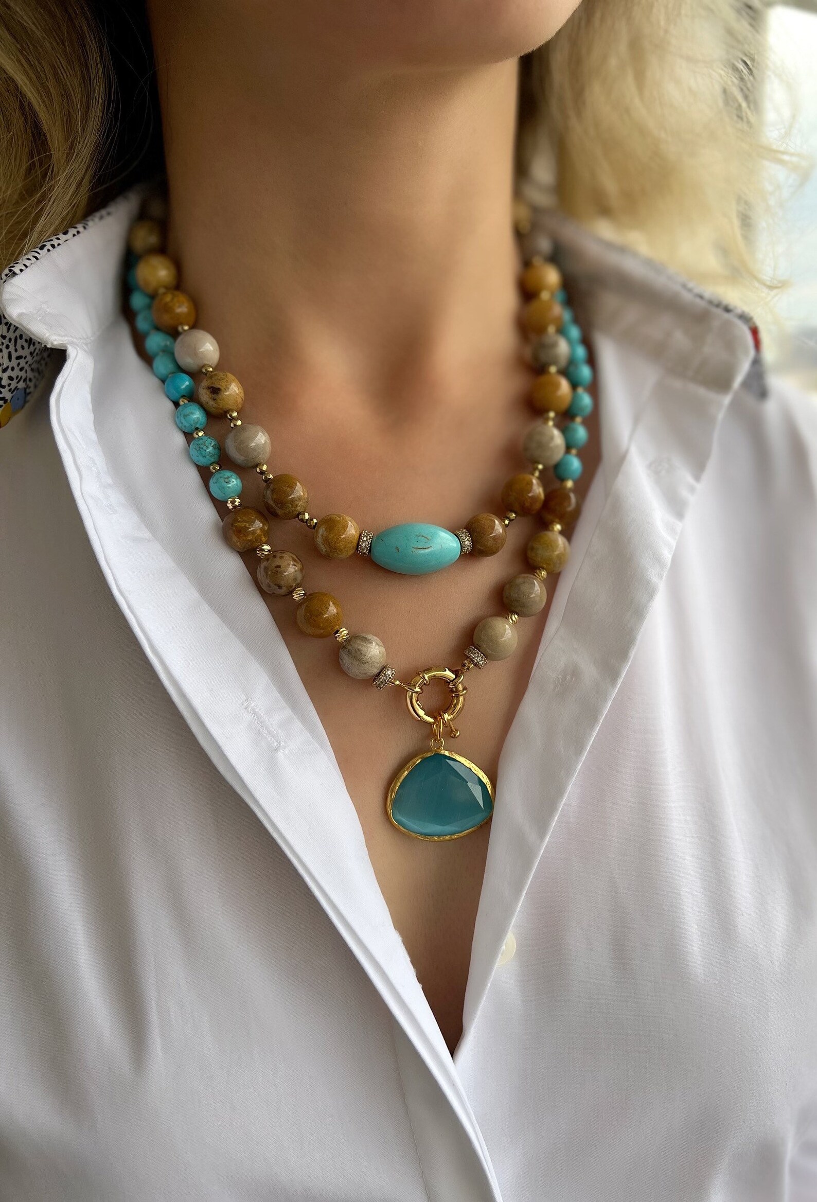 Turquoise and Jasper Necklace Handmade Jewelry Big Bold - Etsy