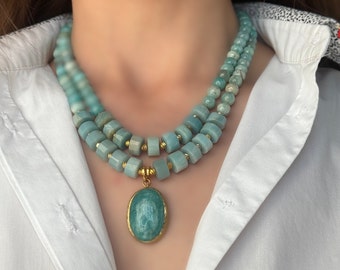 Natural Amazonite Choker: Handmade Statement Necklace, Unique Gemstone Jewelry for Birthdays, Christmas Gifts, Anniversary Present for Her