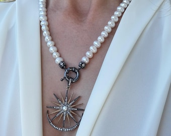 Handmade Pearl Set: Dangle Earrings, Pearl Necklace, 40th Birthday Gifts for Women, Auntie Gifts, Christmas Jewelry