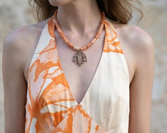Collar de ágata, joyería llamativa con flor de loto chapada en oro, regalo para ella, joyería veraniega llamativa