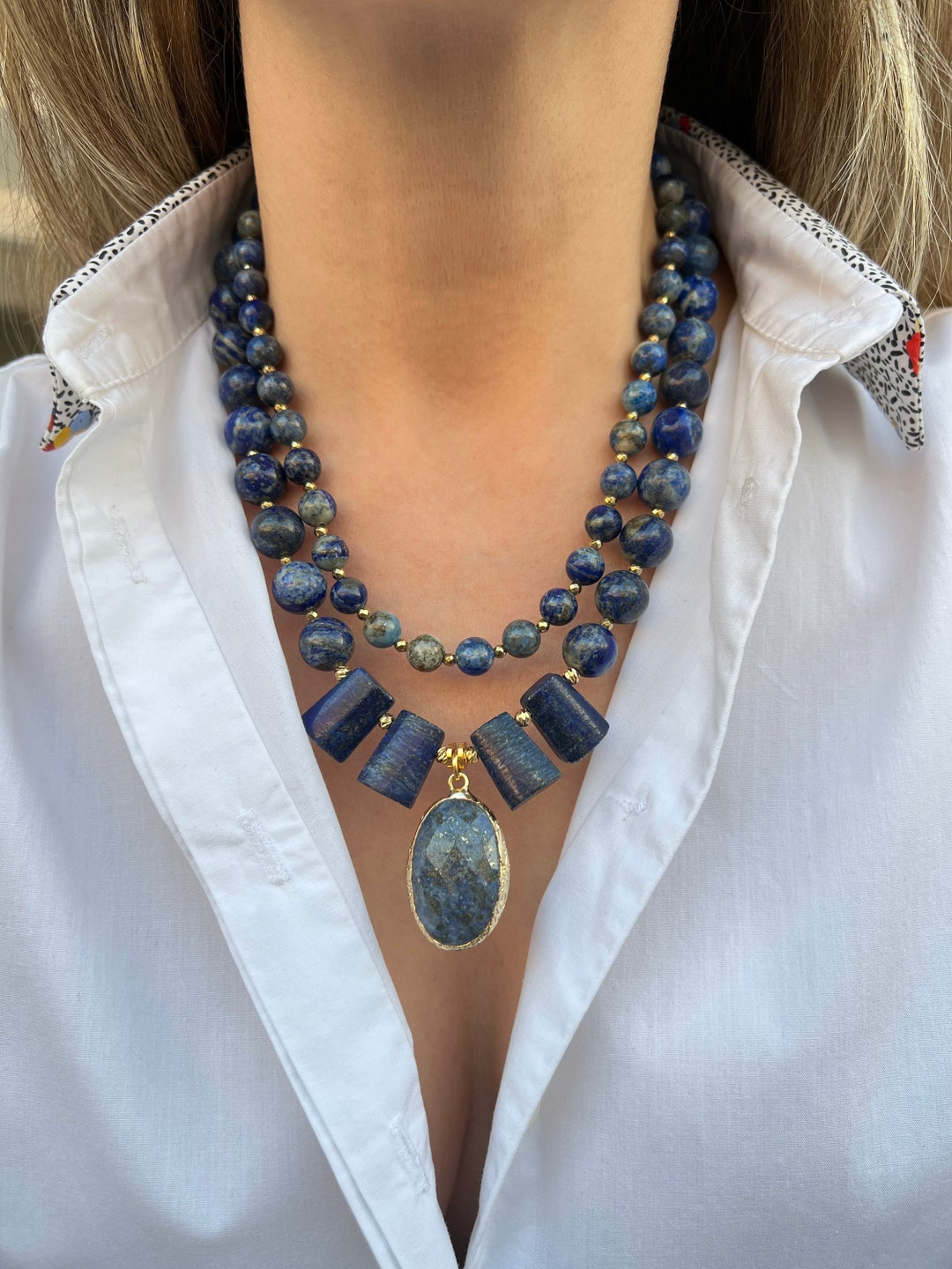 Lapis Lazuli Necklace Dark Blue Gemstone Necklace Beaded - Etsy