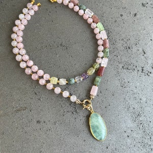 Rose Quartz Necklace, Beaded Handmade Gemstone Jewelry, Mix Crystal ...