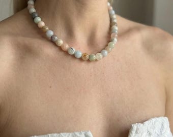 Collar de piedras preciosas multicolor, gargantilla de cuentas superpuestas, joyería de piedra natural suave, regalos de cumpleaños únicos