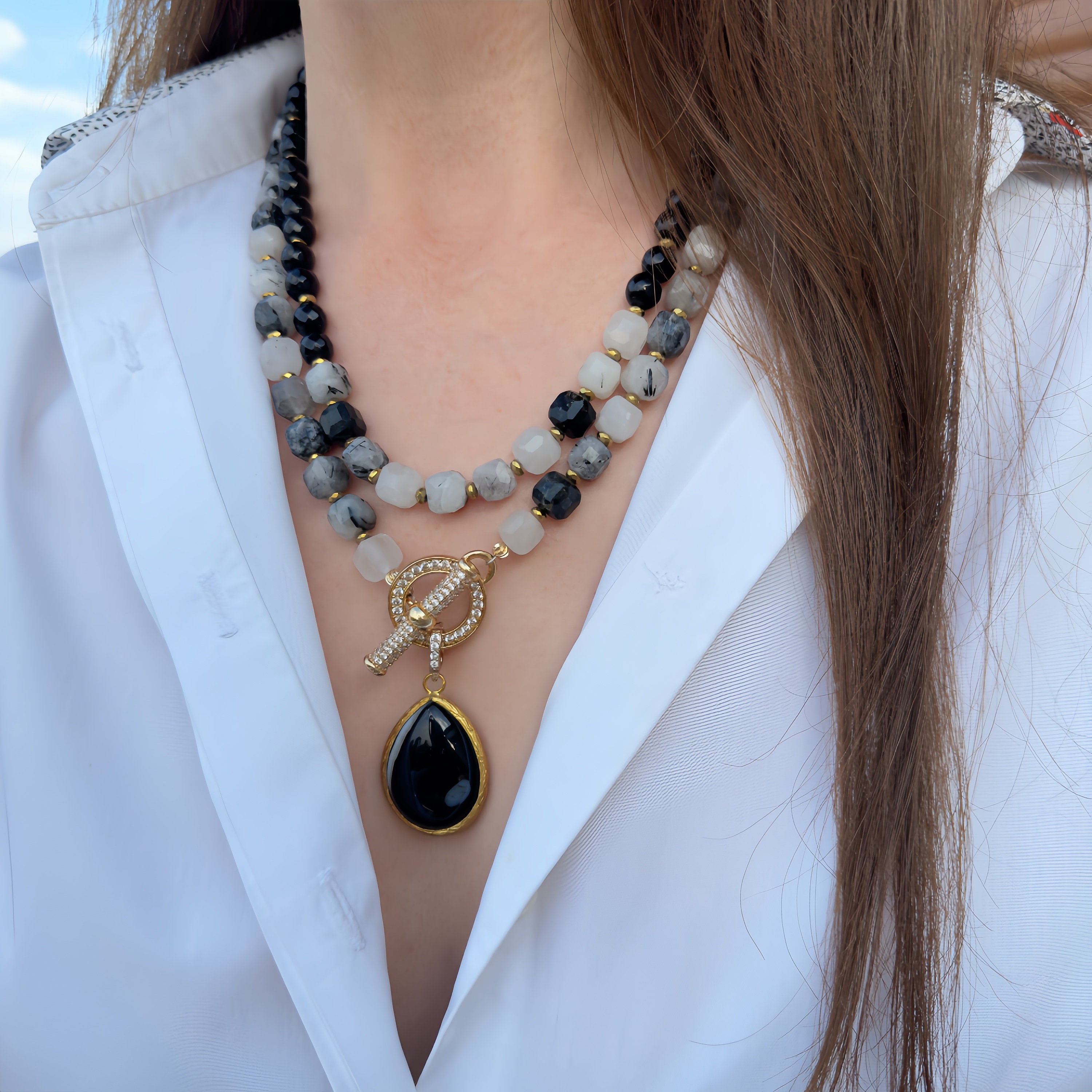 Rutile Quartz Necklace for Women, Beaded Handmade Statement