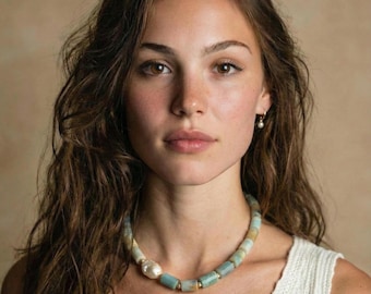 Collar de piedras preciosas naturales: Gargantilla de perlas barrocas hecha a mano, joyería de piedras preciosas naturales en capas
