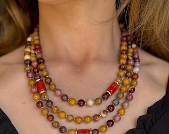 Collar de piedras preciosas en capas: joyería de jaspe natural, regalo de Navidad hecho a mano para mujer, regalo de aniversario único.