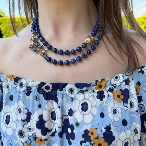 Lapis Lazuli Necklace, Deep Blue Gemstone Jewelry, Handmade Beaded Birthday Gift for Women, Mothers Day Gift