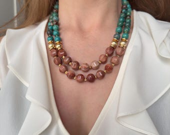 Collar de jaspe hecho a mano: gargantilla de ágata, joya única, regalo ideal para cumpleaños, aniversarios, estilo otoñal, regalo para mamá