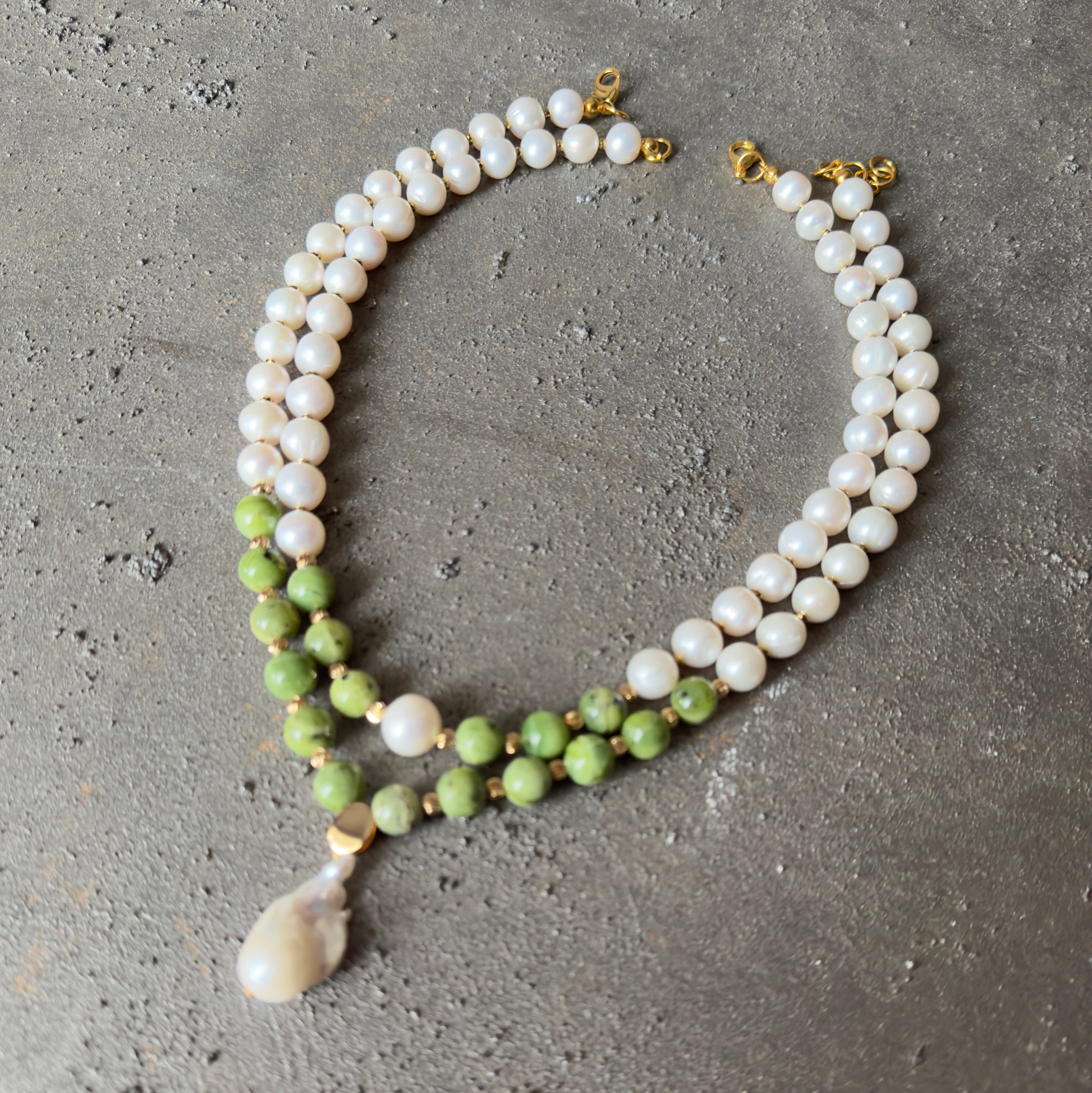 Pearl Necklace, Unique Pearl and Jade Necklace for Women Pearl Necklace, Unique Pearl and Jade Necklace for Women