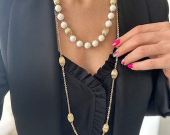 Collar de coral, collar de coral blanco con cadena, joyería moderna de piedras preciosas para mujeres, collar hecho a mano con cuentas, joyería de cadena, regalos de cumpleaños