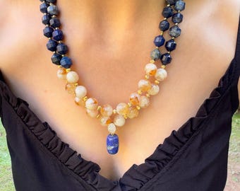 Collar de citrino, regalos con la piedra natal de noviembre, regalos para la tía, regalos para su 40 cumpleaños, joyería de lapislázuli