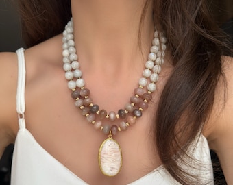 Moonstone Necklace: Layered Natural Jewelry, Retirement Gifts, Thank You Gift, New Grandma Jewelry, Anniversary Present for Her