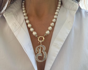 Initial Pearl Necklace -  Handmade Letter Necklace - Gift for Women