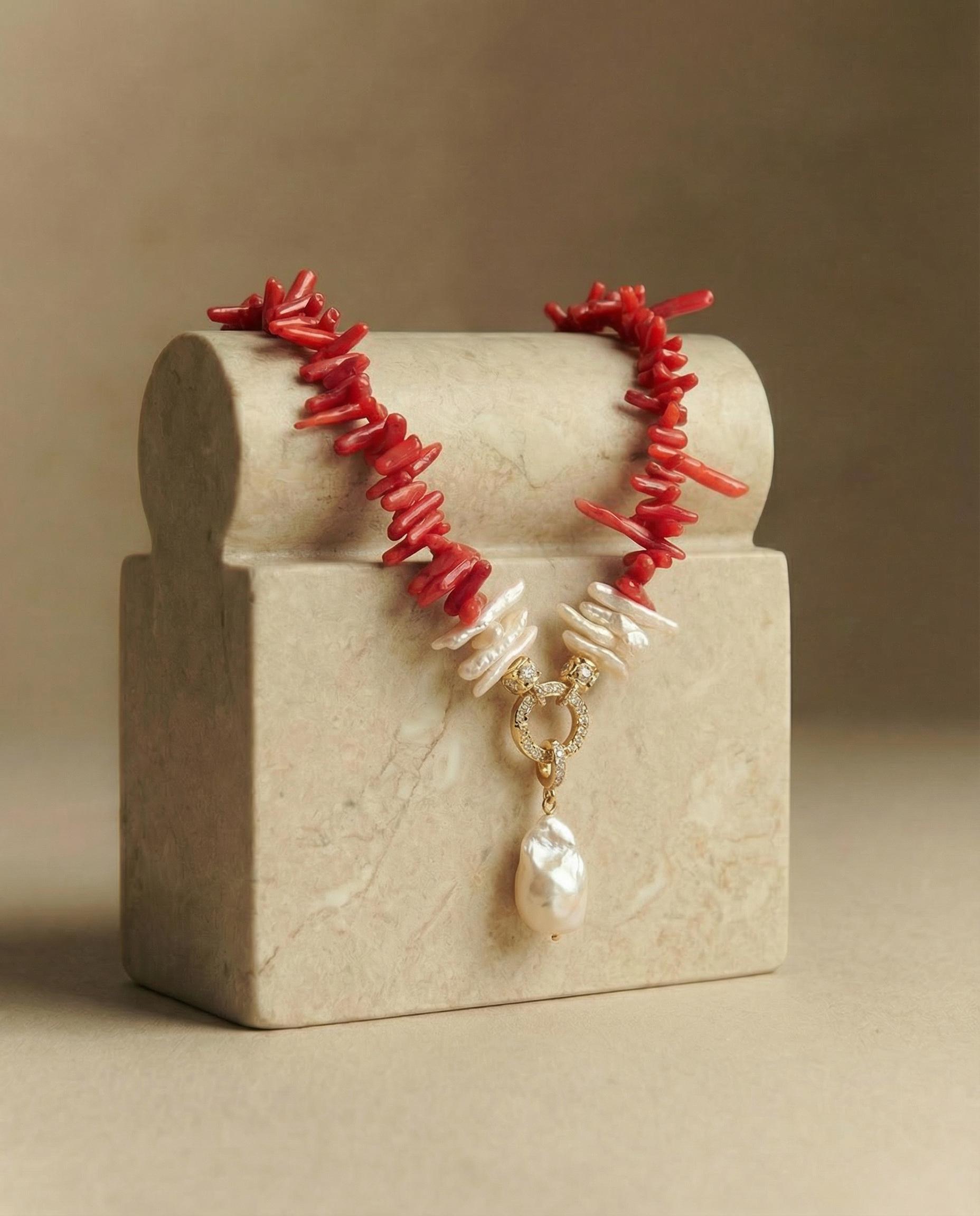 Coral pearl necklace - Etsy 日本 エンジェルスキンコーラネックレス 