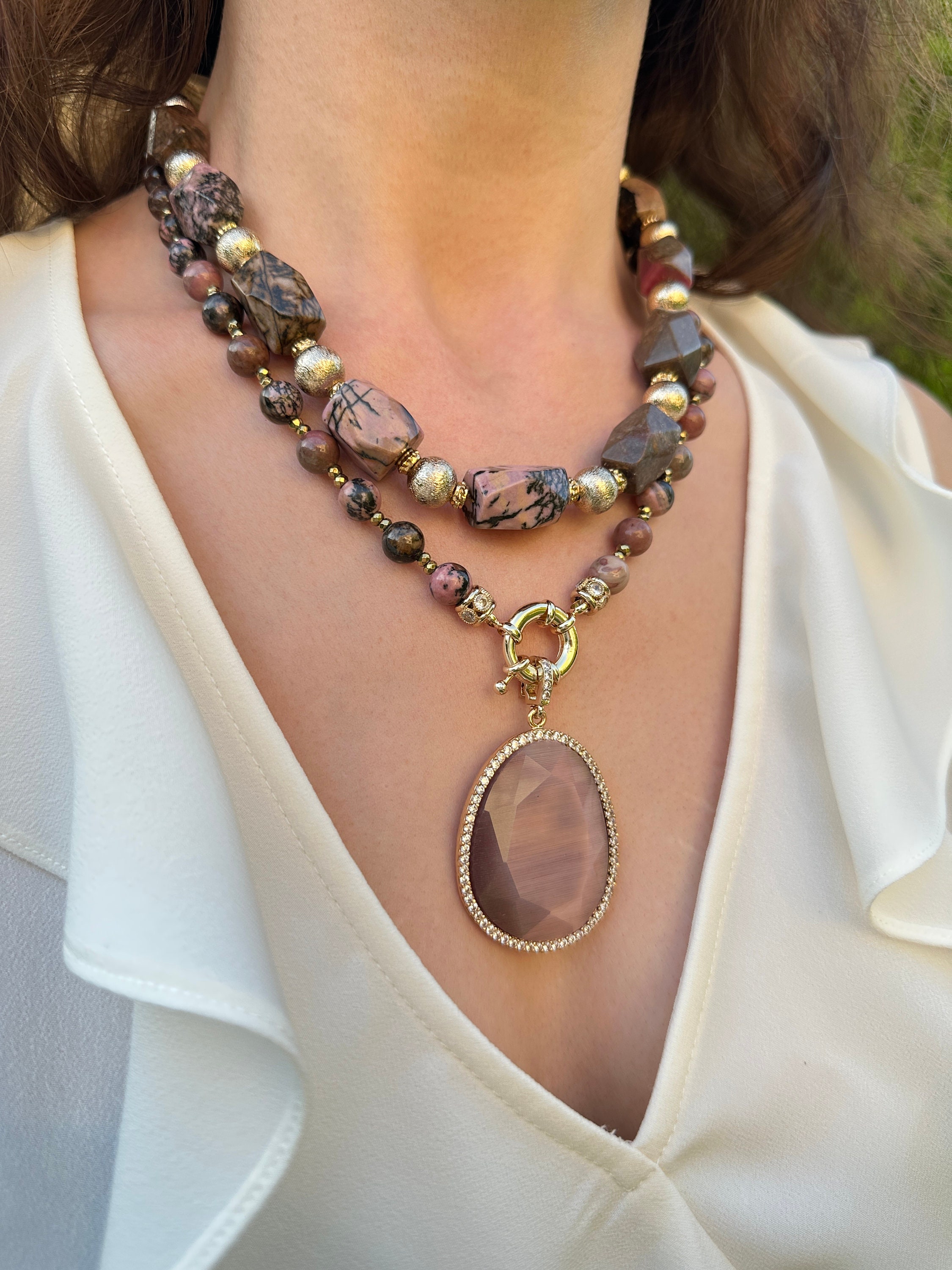 Rhodonite Stone Summer Necklace Unique Design Handmade - Etsy