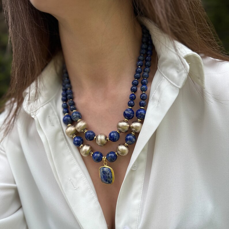 Lapis Lazuli Necklace Beaded Dark Blue Gemstone Jewelry for Etsy