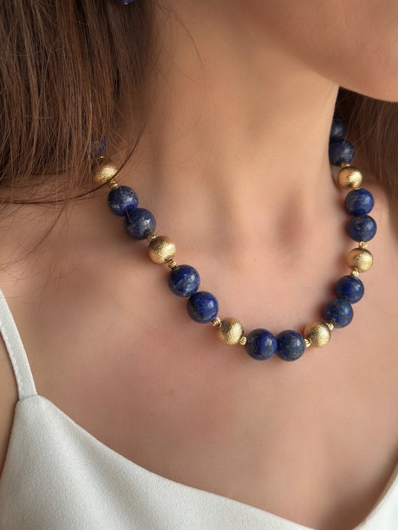 Lapis Lazuli Necklace Big Bold Lapis Lazuli Statement Necklace Set Handmade Gemstone Jewelry Christmas Gift for Her Birthday Gift Etsy