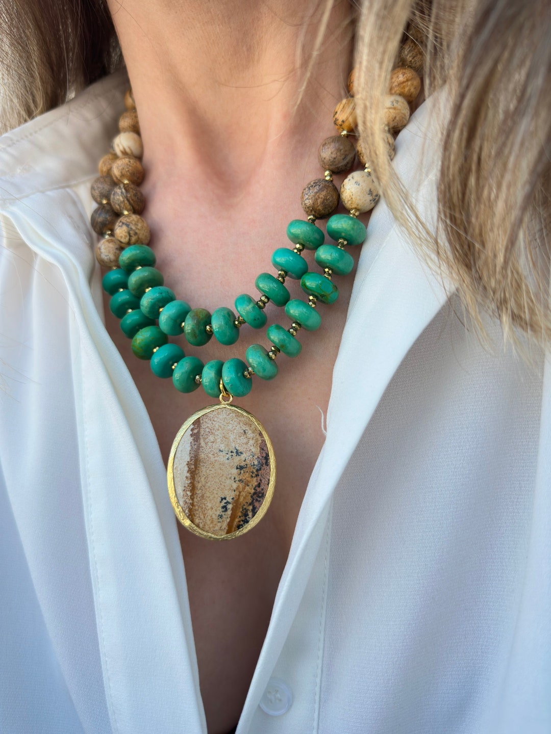 Jasper Turquoise Necklaces Big Bold Chunky Statement Jewelry - Etsy