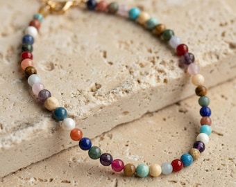 Multicolor Gemstone Necklace, Layering Beads Choker, Minimalist Natural Stone Jewelry, Unique Christmas Gifts