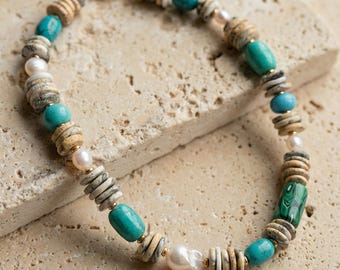Gargantilla turquesa, collar llamativo de capas gruesas, joyería de perlas hecha a mano para mujer, collar llamativo de cuentas