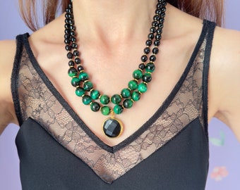 Natural Onyx Necklace: Handmade Tigers Eye Choker, Bold Green Statement Jewelry, Anniversary Birthday Gifts
