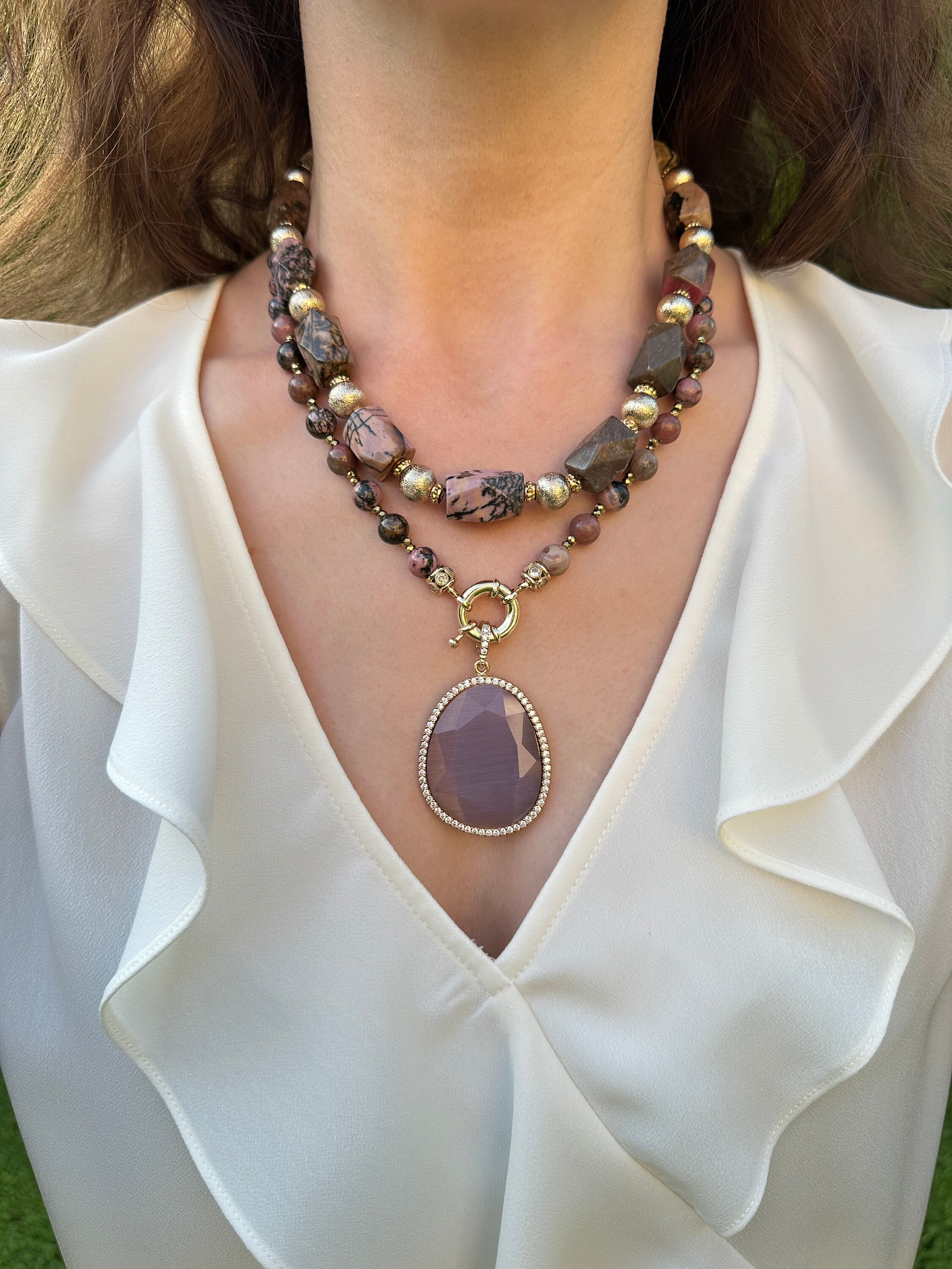 Rhodonite Stone Summer Necklace Unique Design Handmade - Etsy