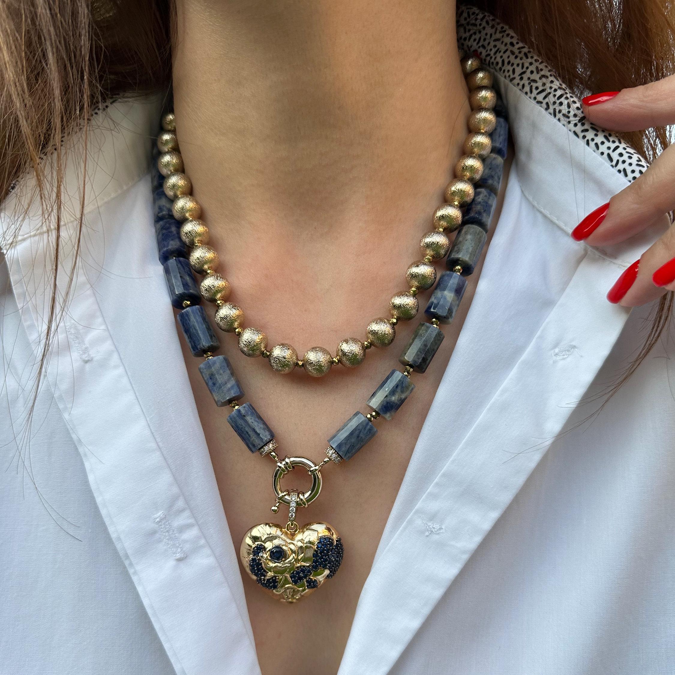 Handmade Heart Sodalite Necklace - Birthday Gift for Women, Deep Blue Statement Necklace