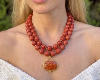 Large 4pcs Rough Oranger Red Coral Bamboo Coral Tree Horn Beads