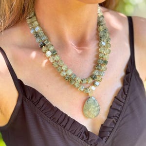 Handmade Prehnite Gemstone Necklace: Beaded Bohemian Statement Jewelry