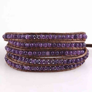 Natural Amethyst Bracelet, Purple Amethyst 4mm Beads Bracelet, Natural Amethyst Purple Gemstone Healing Bracelet, Gemstone 5 Wrap Bracelets