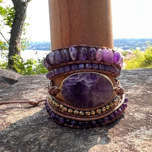 Natural Amethyst Bracelet, Natural Handmade Crystal Jewelry, Purple 5 Wrap Yoga Bracelet, Spiritual Energy Protection Bracelet For Him Her