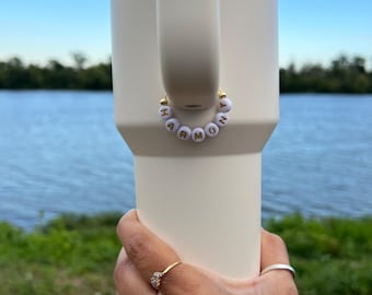 Personalized Stanley Charm, Custom Tumbler Charm, 14k Gold Letter Beads, Stanley Cup Accessory, Custom Stanley Cup Charms, Gift For Her