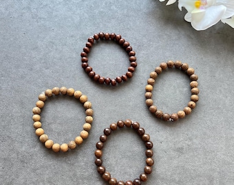 Natural Wood Bead Bracelet, Buddhist Yoga Meditation, Unisex Bracelet, 8mm Wooden Bead Bracelet, Stretchy Bracelet, Gift For Him, USA