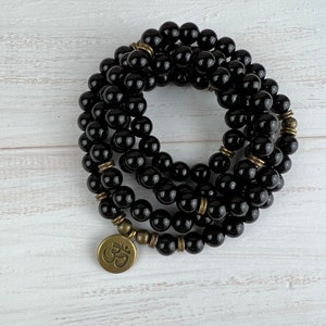 108 Beads Obsidian Mala Necklace, Natural Black Obsidian 108 Beads Bracelet, Obsidian Prayer Mala, Obsidian Healing Necklace, Made In USA