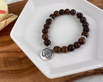 Natural Wood Beads Bracelet, Yoga Wooden Beads Bracelet, Buddhist Bracelet, Tibet Buddha Stretch Bracelet, Unisex Bead Bracelet, Made In USA