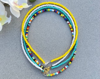 Seed Bead Choker, Dainty Bohemian Multicolor Necklace, Multi-Color Choker, Layer Necklace, Summer Necklaces, Handmade Seed Bead Necklaces