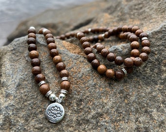 108 Natural Wood Beads Prayer Necklace Bracelet, Yoga Wood Bead Mala Necklace, Buddhist Mala Necklace, Tibet Buddha Bracelet Necklace, USA