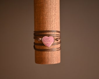 Rhodochrosite Heart Bracelet: Natural Pink Gemstone 5 Wrap, Boho Healing
