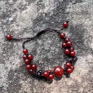 Red Carnelian Bracelet, Natural Carnelian Bracelet, Woven Boho Healing Crystal Bracelet, Carnelian Beads Bracelet, Adjustable Stone Bracelet