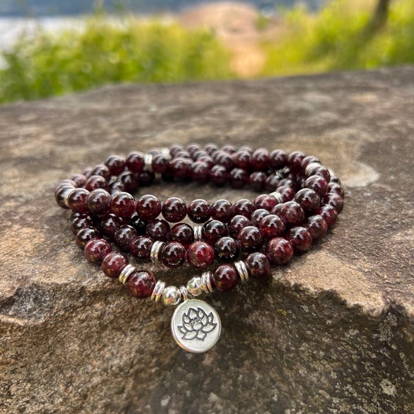 Red Garnet 108 Beads Mala, Natural Garnet 108 Beads Mala Necklace, Natural Gemstone Bracelet, Healing Gemstone Inner Peace Bracelet, USA