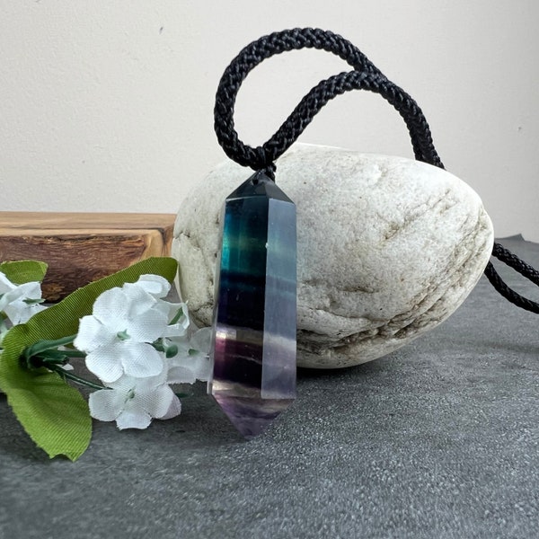 Rainbow Fluorite Pendant Necklace, Fluorite Necklace, Natural Rainbow Fluorite Crystal Necklace, Spiritual Protection Healing Necklaces, USA