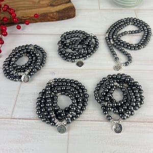 Hematite 108 Mala Beads: Healing Bracelet Necklace, Boho Jewelry